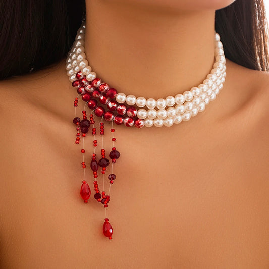 Gothic Red Pearl Tassel Necklace  ® Infinity Gear