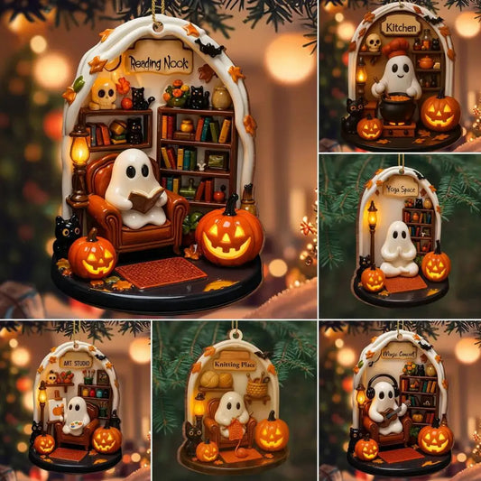 Cute Ghost Reading Nook Ornament