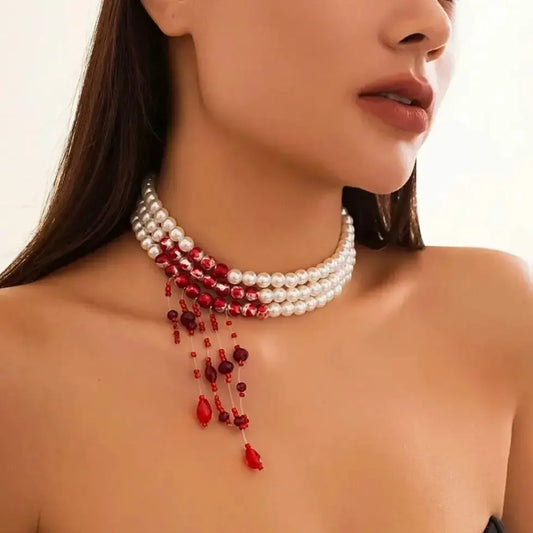 Gothic Red Pearl Tassel Necklace  ® Infinity Gear
