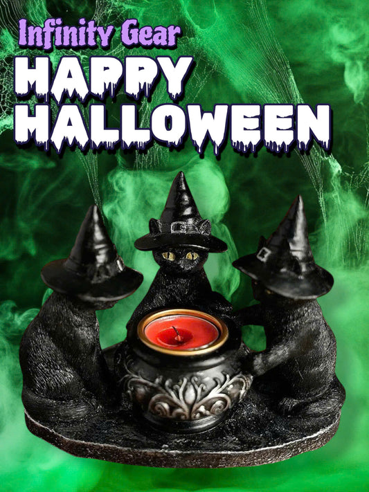 Halloween Witch Cat Candle Holder Decor